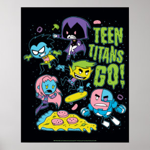 Tonåring Titans Go!   Pizza Graphic i början av 90 Poster