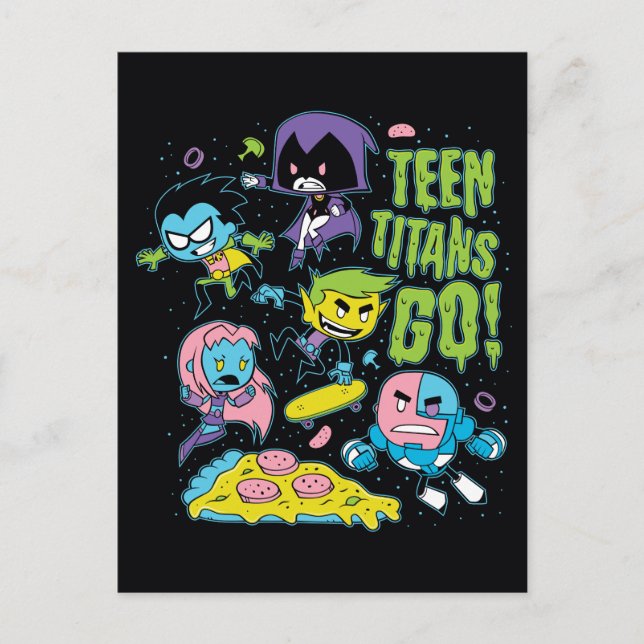 Tonåring Titans Go! | Pizza Graphic i början av 90 Vykort (Framsida)