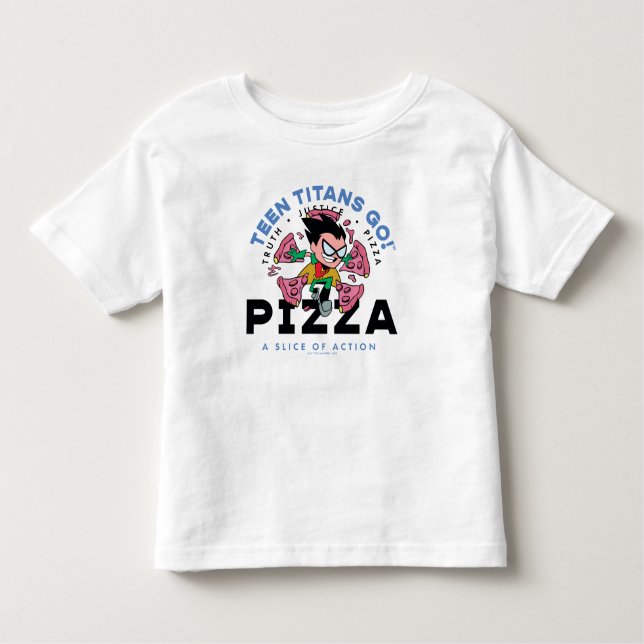 Tonåring Titans Go! Robin "Truth Justice Pizza" T Shirt (Framsida)