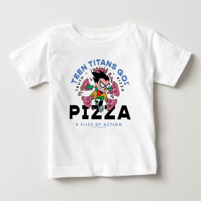 Tonåring Titans Go! Robin "Truth Justice Pizza" T Shirt (Framsida)