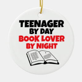 Tonåring vid Dag Bok Älskare vid Natten Julgransprydnad Keramik