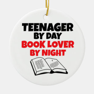 Tonåring vid Dag Bok Älskare vid Natten Julgransprydnad Keramik