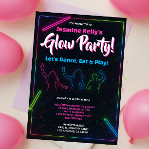 Tonåringar Neon Glow Party Silhouette Dance Inbjudningar