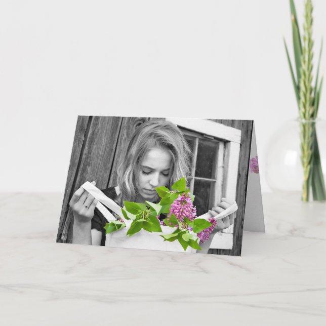 tonårsflicka med lilak-väska kort (Framsida)