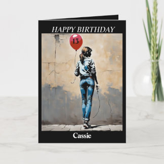 Tonårsflicka med rött ballong Banksy stil AI-kort Helgkort