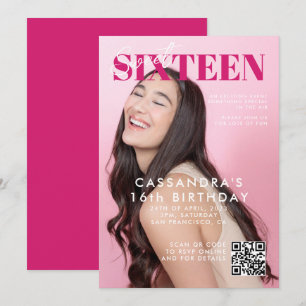 Tonårstidning Framsida QR-kod Sweet Sixteen Födels Inbjudningar