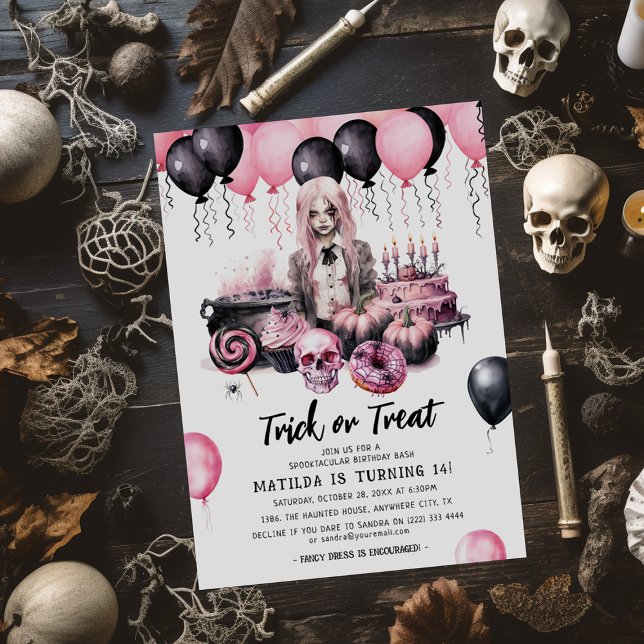 Tonårstjej Halloween-födelsedagsfest Inbjudningar (Skapare uppladdad)