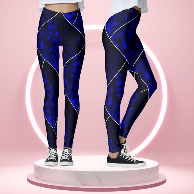 Tonblått Abstrakt Art Geometric Glow Line Mönster Leggings (Skapare uppladdad)