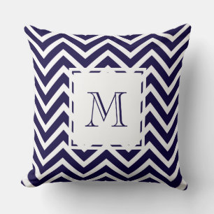 Tonblått Zigzag-grafiskt chevron monogram Kudde