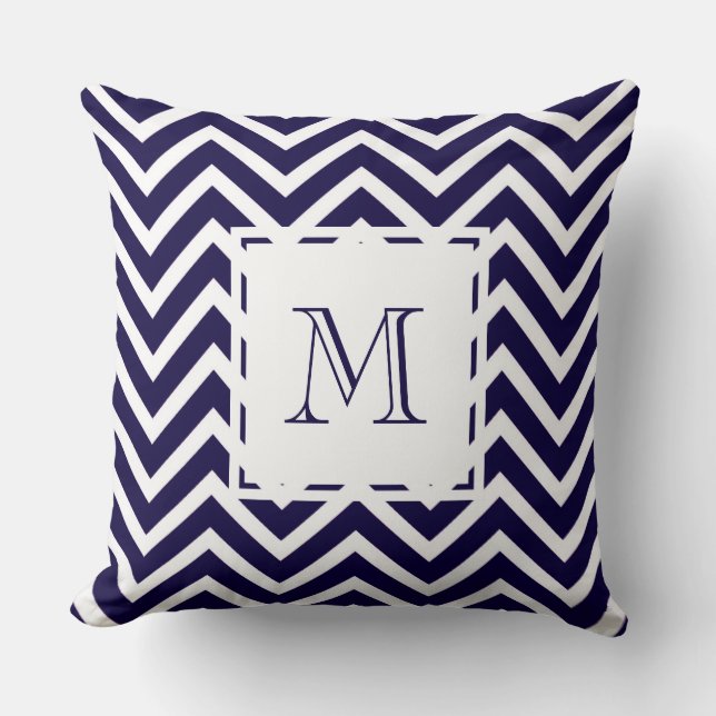 Tonblått Zigzag-grafiskt chevron monogram Kudde (Framsida)