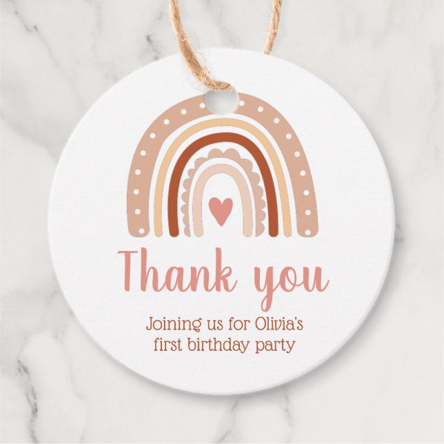 Tone Boho Rainbow Födelsedagsfest Tack Gåvor Etiketter (Framsida)