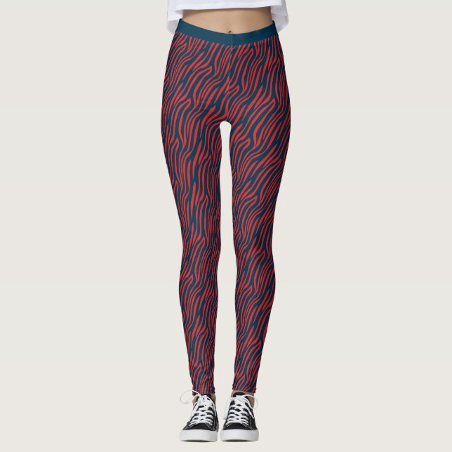 Tone Red Blue Tiger Rand Mönster Gym Fitness Leggings (Framsida)