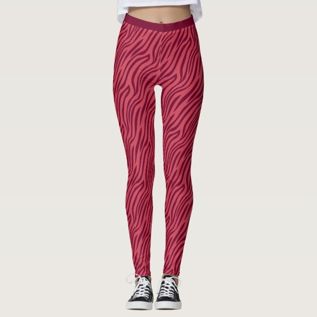 Tone Red Tiger Rand Mönster Gym Fitness Leggings (Framsida)