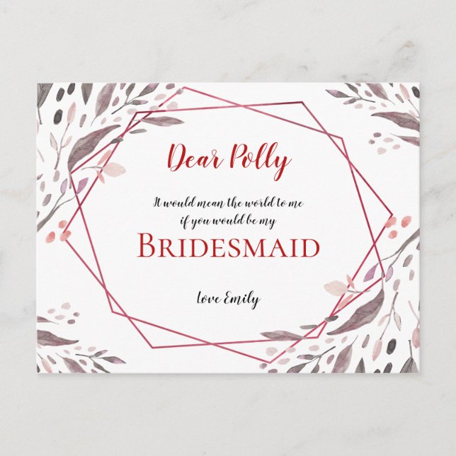  Tones Löv/Geometric/Bridesmaid Request Vykort (Framsida)