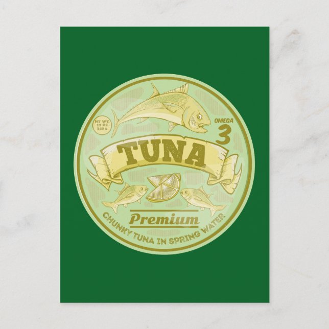 Tonfisk burk popkonst konserverad fisk vykort (Framsida)