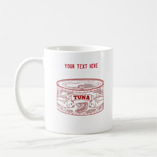 Tonfisk i en tennburk kaffemugg
