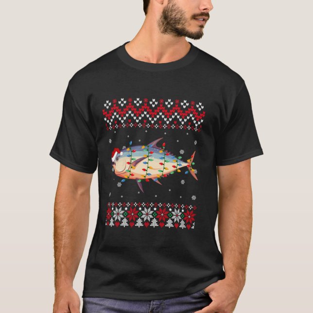 Tonfisk Santa Hat Manar Kvinnor Kids God jul T Shirt (Framsida)
