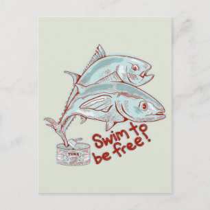 Tonfisk som flyr från en burk vykort