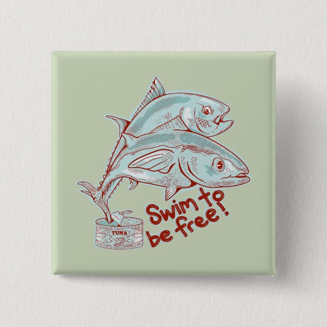 Tonfisken i lustig flykt knapp (Framsida)