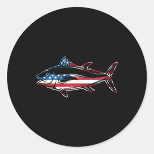 Tonfiskfiske i amerikansk Flagga Blåfenad fisk Runt Klistermärke