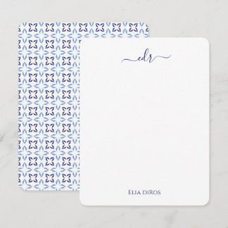 Tonfiskkort, Fransk, blått och vitt monogramanteck Anteckningskort