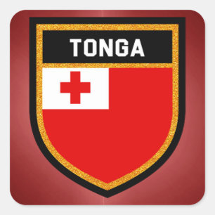 Tonga flagga fyrkantigt klistermärke