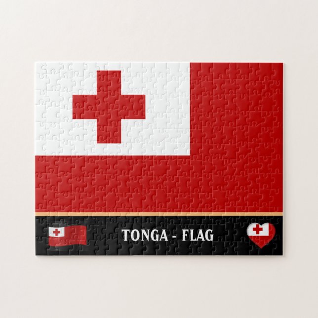 Tonga Flagga & Tongan land / Tonga Pussel (Horisontell)