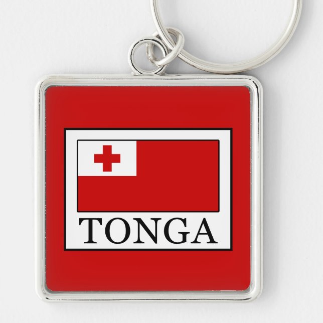 Tonga Fyrkantig Silverfärgad Nyckelring (Framsidan)