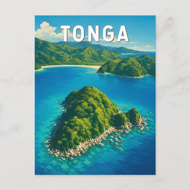 Tonga Illustration Resa Konst Vintage Vykort (Framsida)