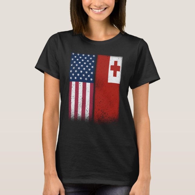 Tonga Tongan American Flags Proud USA Tonga T Shirt (Framsida)