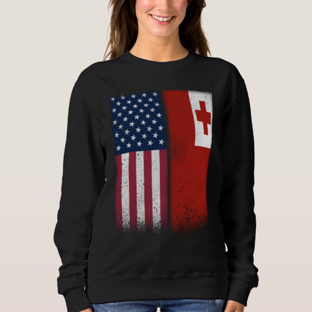Tonga Tongan American Flags Proud USA Tonga T Shirt (Framsida)