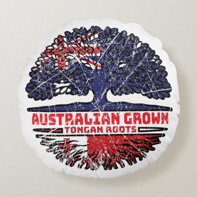 Tonga Tongan Australien Australian Träd Roots Flag Rund Kudde (Framsidan)