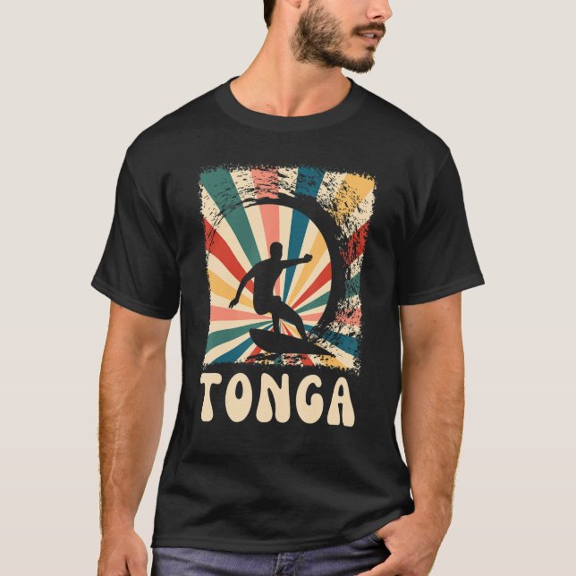 Tongan Retro Surfer Tonga T Shirt (Framsida)