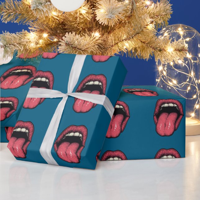 TONGUE LIPS FUNNY WRAPPING PAPER PRESENTPAPPER (Helgdagar)