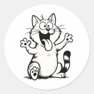 "Tongue Out, Paws Up!" – Funny Cartoon Cat Runt Klistermärke