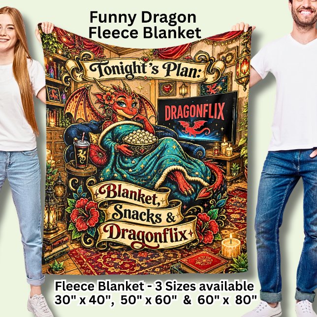 Tonight Blanket Snacks Dragonflix Roligt Röd Drako Fleecefilt (Skapare uppladdad)