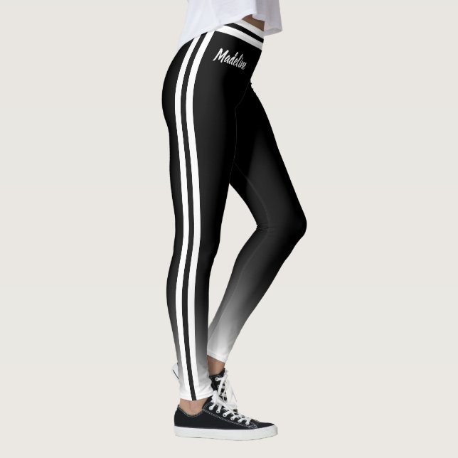 Toningsvit med Dubbla Rand på svart Leggings (Höger)