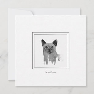 Tonkinese Black and White Illustration Note Card Anteckningskort