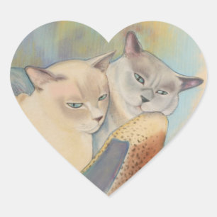 Tonkinese Precious & Romeo Heart Sticker Hjärtformat Klistermärke