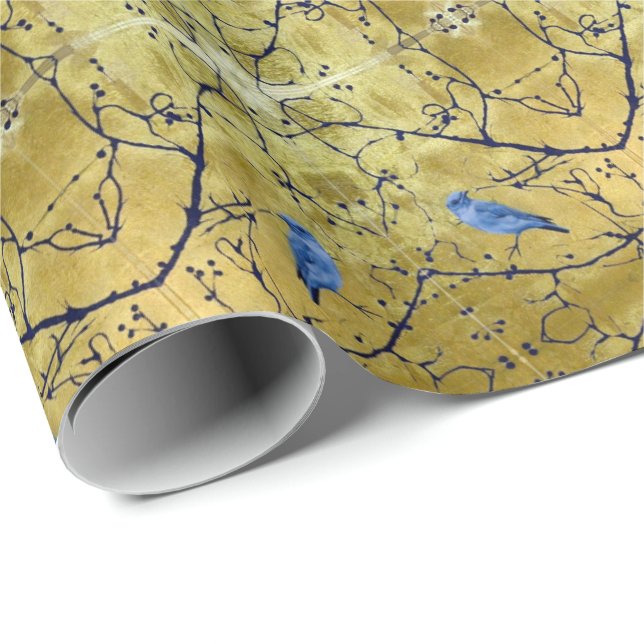 Tonkinson - Bluebird ii gold gift wrap Presentpapper (Rullad Hörn)
