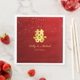 Tonröd kinesiska bröllop-snöflake pappersservett