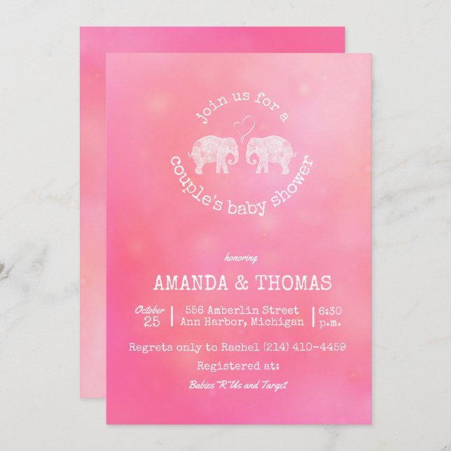 Tons av pars för kärlek den rosa duschen för inbjudningar (Fram/baksida)