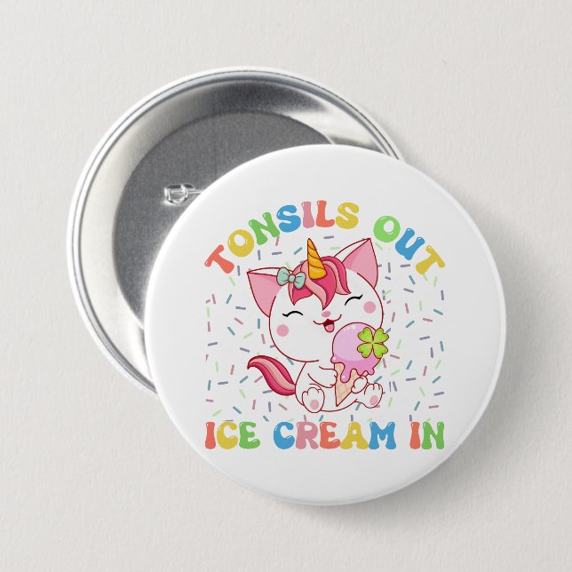 Tonsiller ut, isgräs in | Unicorn Cat Knapp (Framsida & baksida)