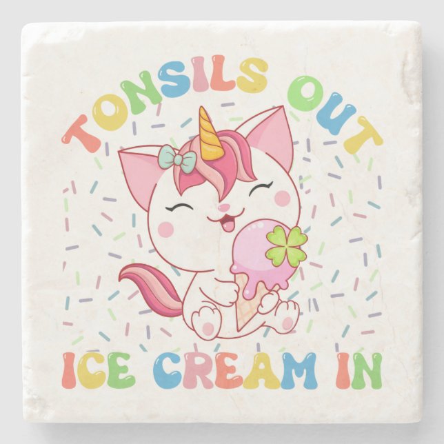 Tonsiller ut, isgräs in | Unicorn Cat Stenunderlägg (Framsidan)