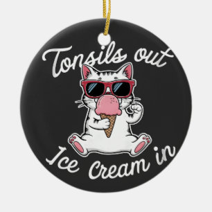 Tonsils out iskräm in Kattdjur cat kitten Gift Julgransprydnad Keramik