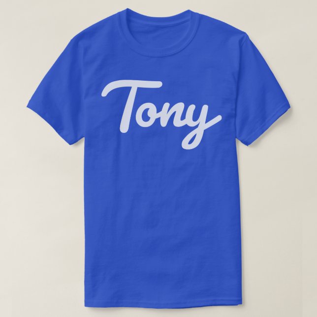 Tony Cursive Script Typography White Text T Shirt (Design framsida)