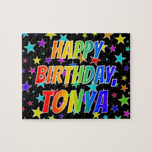 "TONYA" Första Namn, Roligten "GRATTIS PÅ FÖDELSED Pussel (Horisontell)