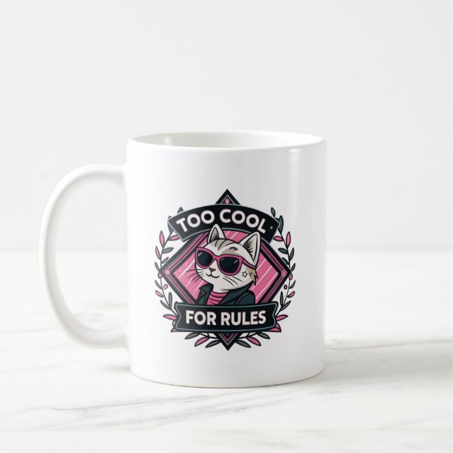Too Cool For Rules – Modern Streetwear Cat Mug Kaffemugg (Vänster)