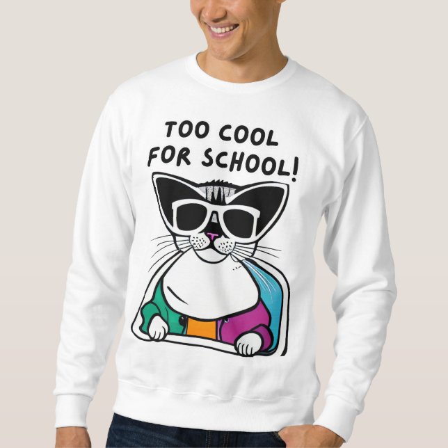 Too Cool for School Cat T-Shirt  Lång Ärmad Tröja (Framsida)