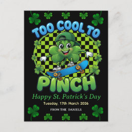 Too Cool to Pinch Skateboard Shamrock St. Patricks Helg Vykort